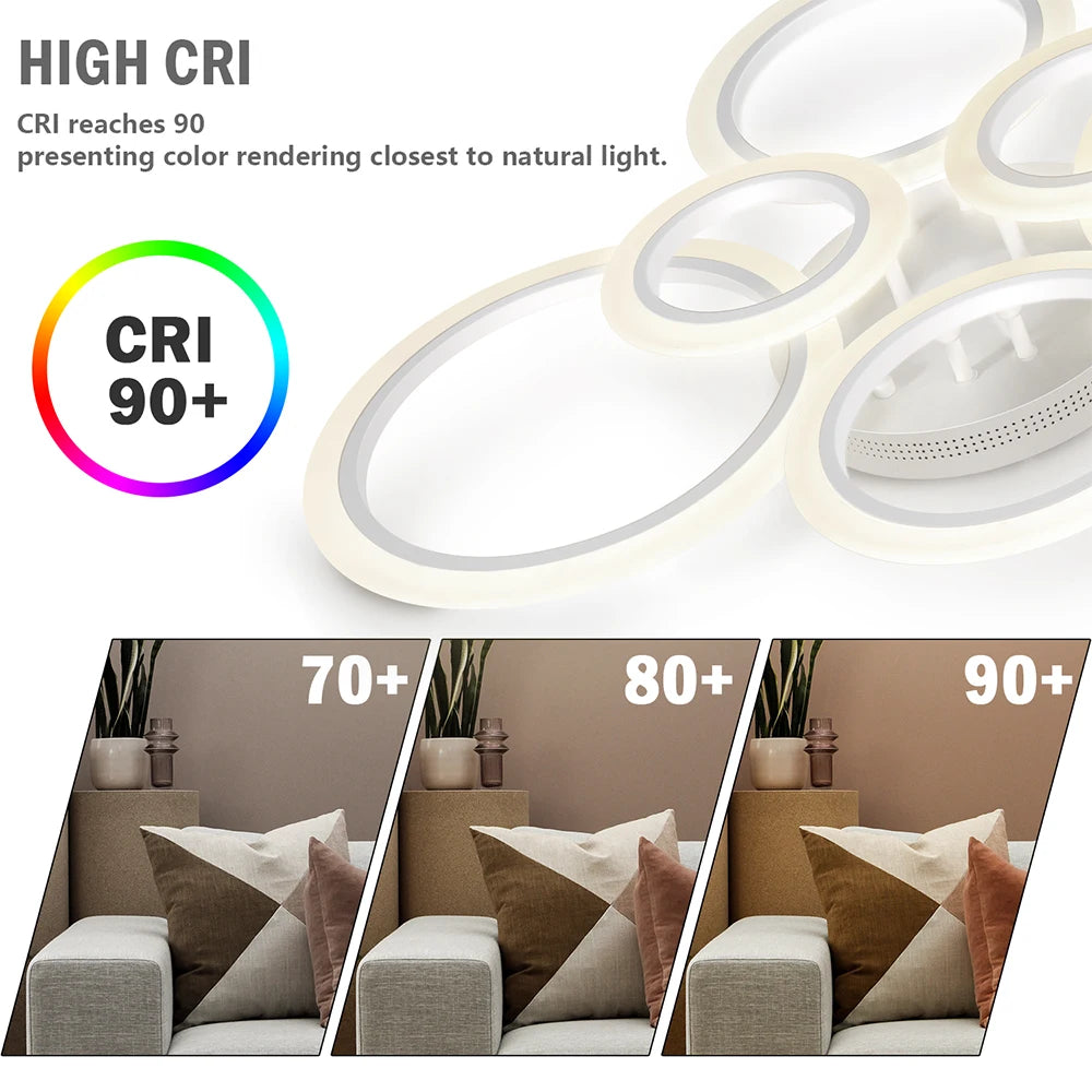 Modern LED Ring Chandelier 4-9 Rings | Remote Dimming Light