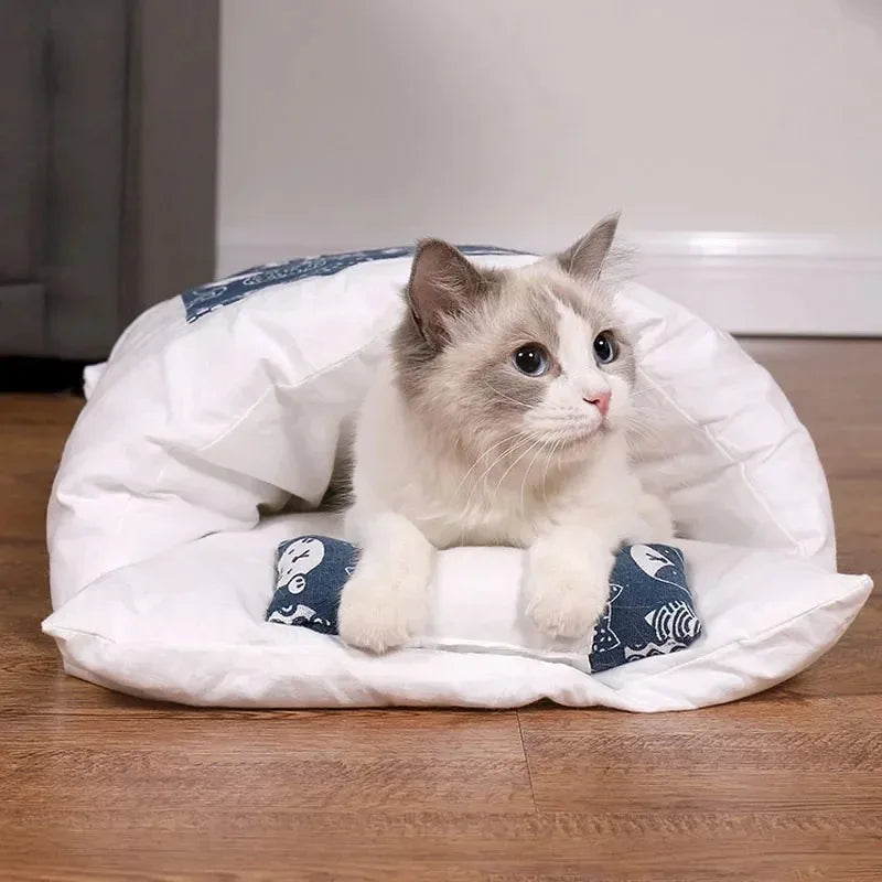 Japanese Cat Sleeping Bag – Warm Cave Bed for Cats & Dogs