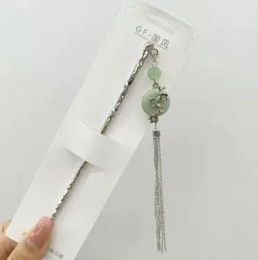 Chinese Style Hair Stick with Flower Decor Retro Floral Design Headwear with Tassel for Friends Girlfriend Wife Novel Gift Peaceful Pleasures Health and Wellness Model 34