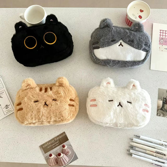 Cartoon Plush Cat Student Pencil Case Embroidered Cute Large Capacity Peaceful Pleasures Health and Wellness