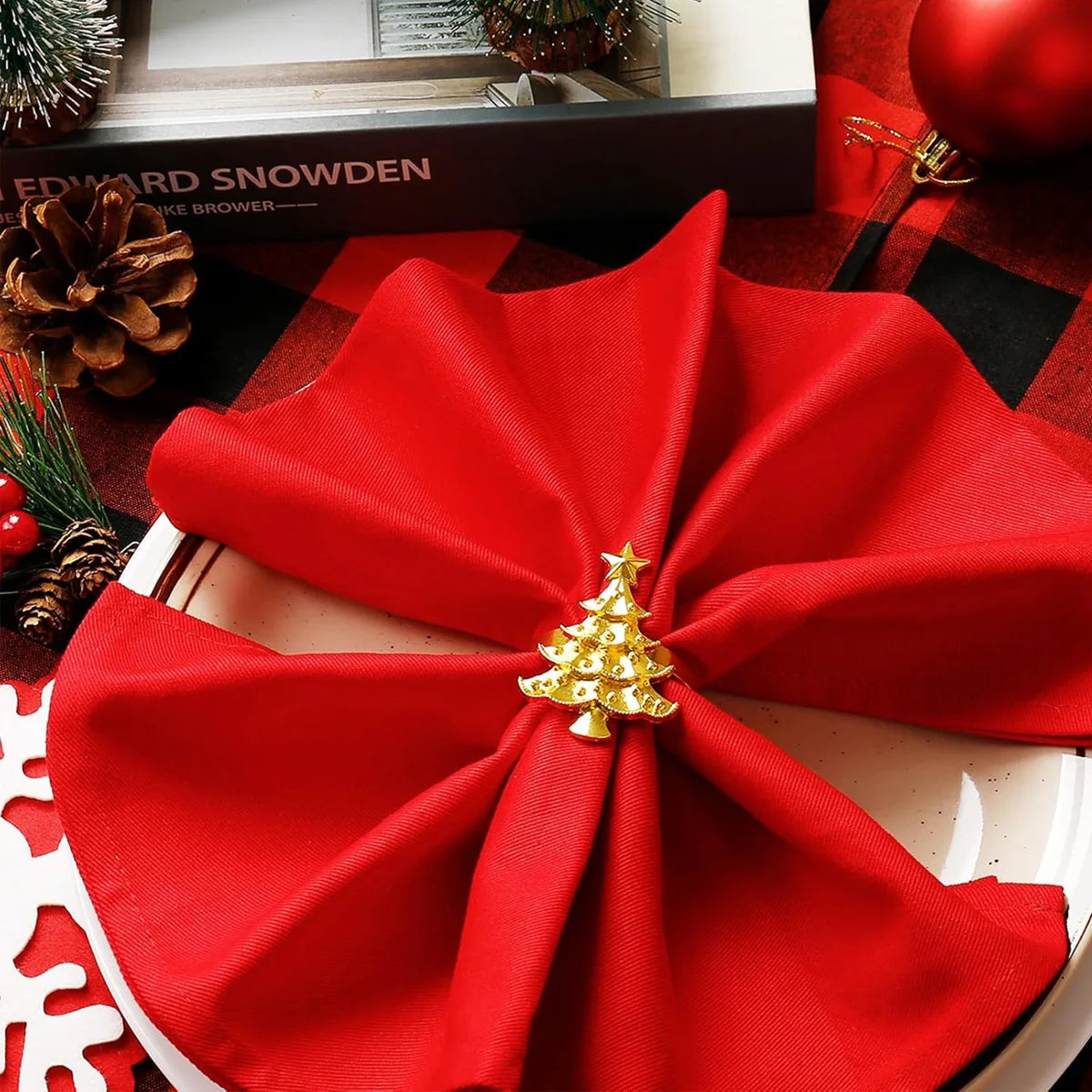 6 PCS Napkin Rings Set for Christmas Winter Wedding, Gold Christmas Hemp Rope Metal Home Table Decorations, for Kitchen Banquet Peaceful Pleasures Health and Wellness