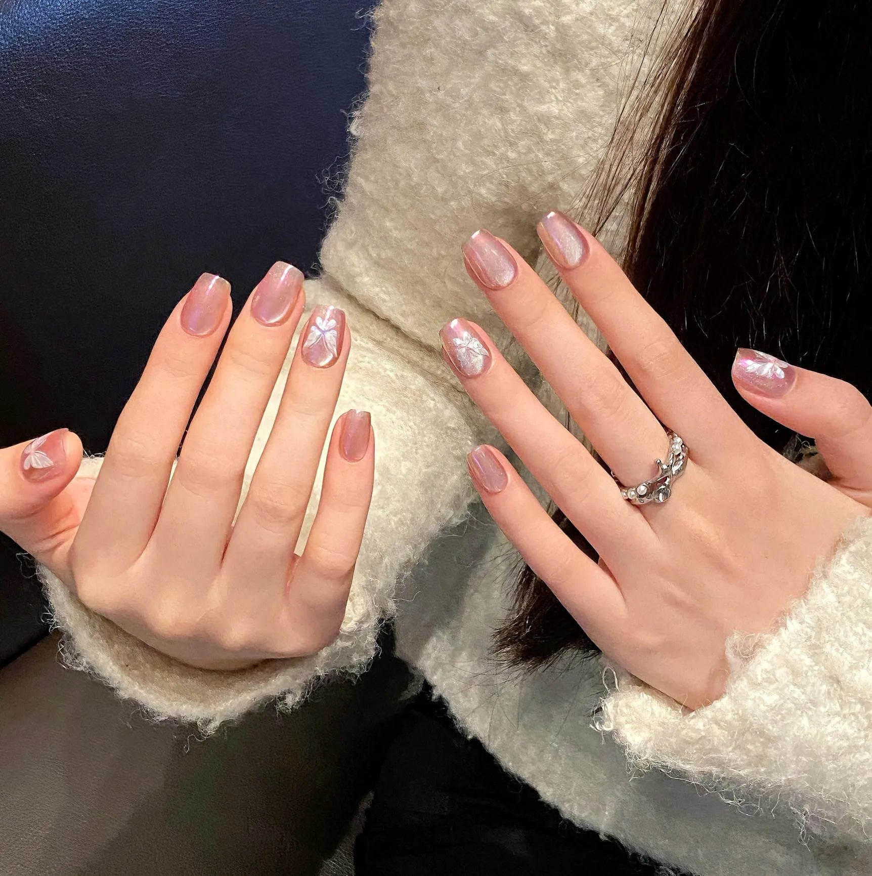 Handmade Press on Nails Purple Aurora Butterfly Mirror Fake Nail Tips Women Girl Wearable Short/Mid-length Coffin False Nails Peaceful Pleasures Health and Wellness