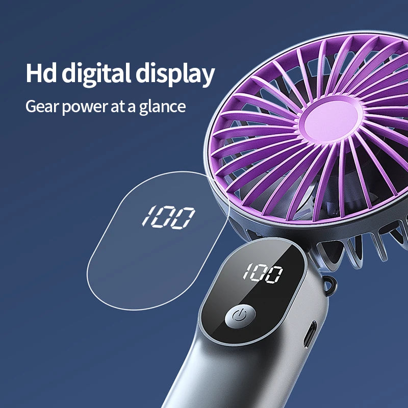 HOMEFISH Multi-purpose Mini Handheld Fan with Digital Display Foldable 6 Speed Large Wind Power Usb Charging Portable Small Fan Peaceful Pleasures Health and Wellness