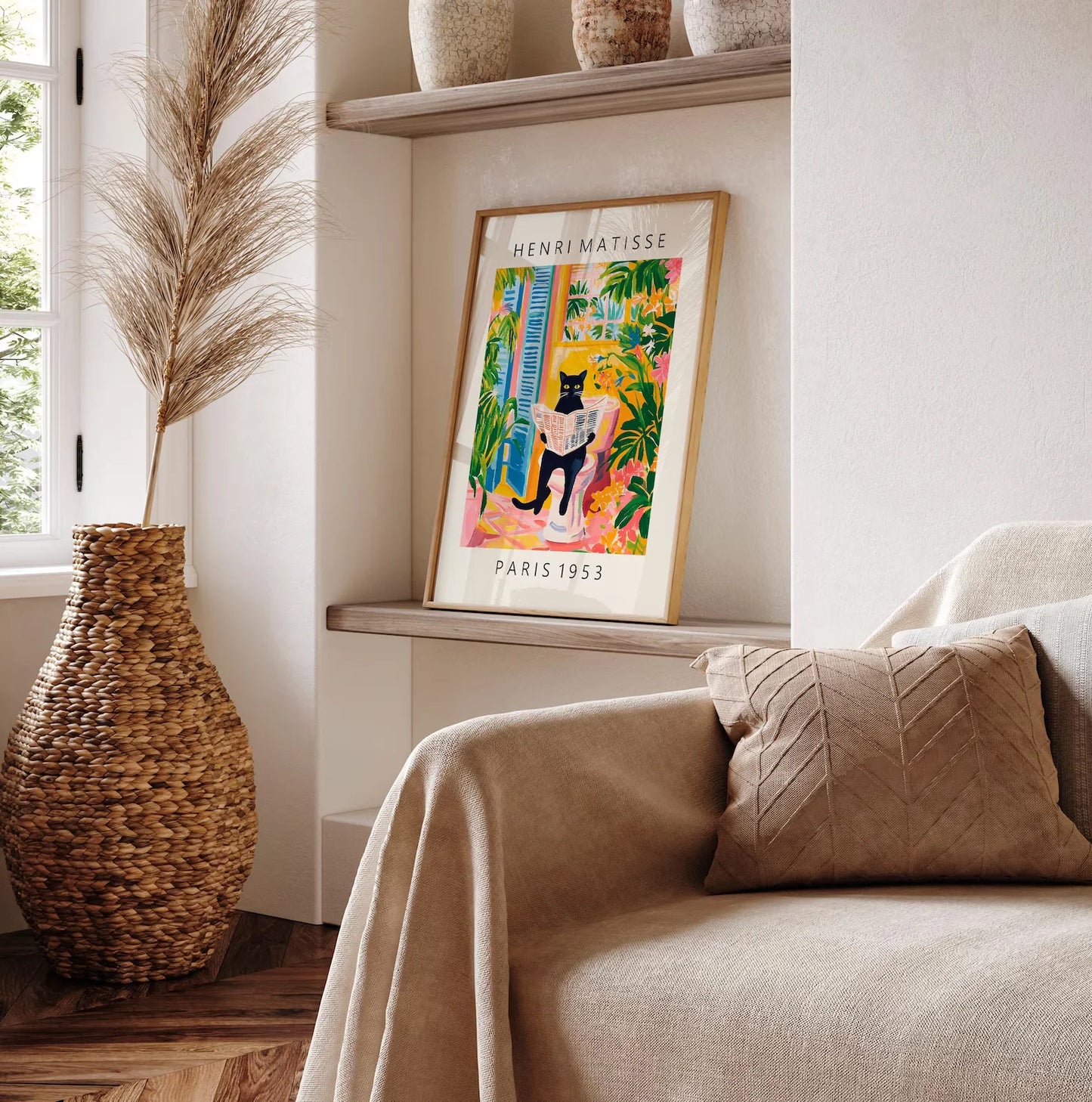 Black cat on toilet, Bathroom wall art, Matisse poster, Funny bathroom decor, Pink tropical decor Peaceful Pleasures Health and Wellness