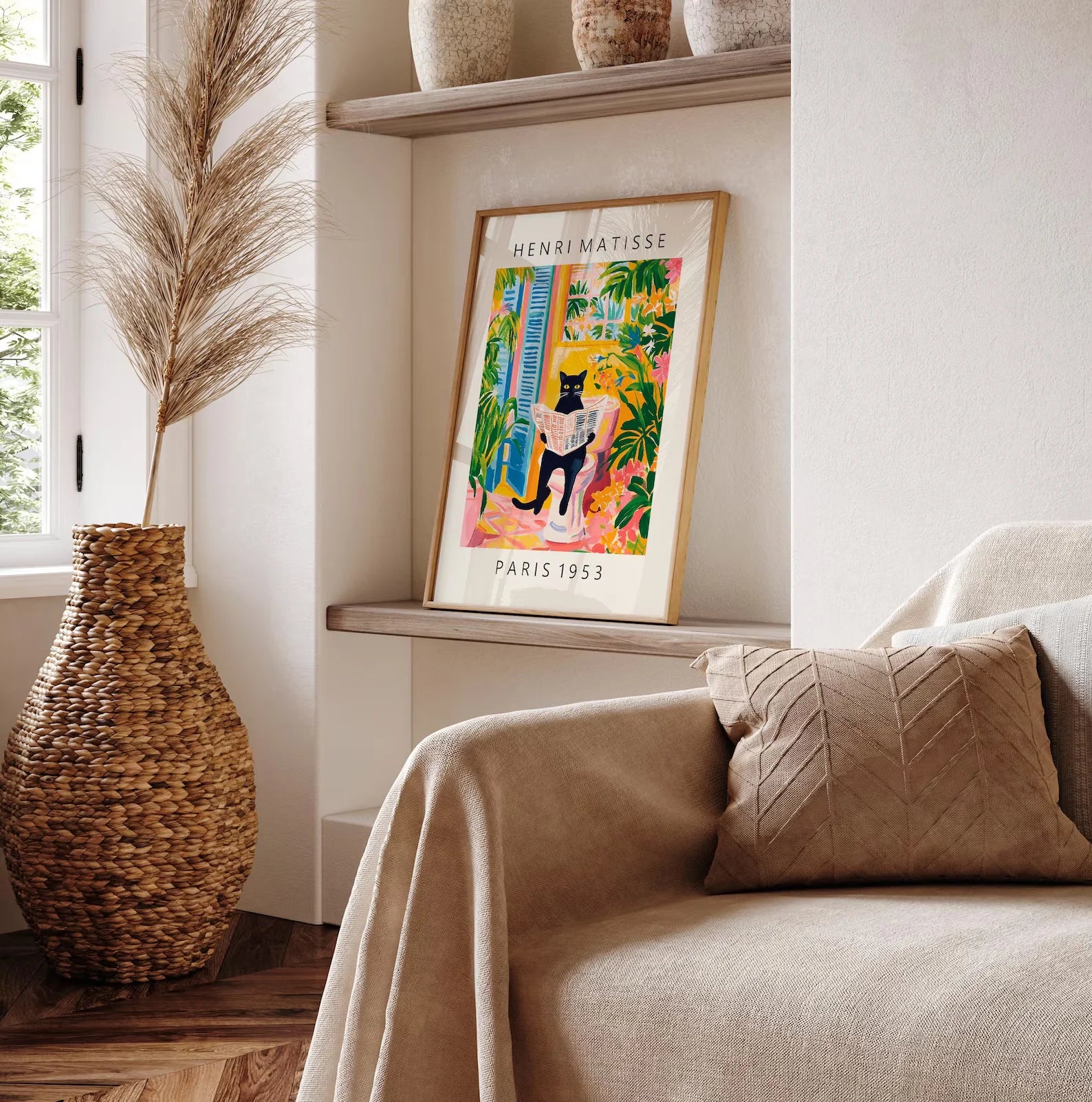Black cat on toilet, Bathroom wall art, Matisse poster, Funny bathroom decor, Pink tropical decor Peaceful Pleasures Health and Wellness