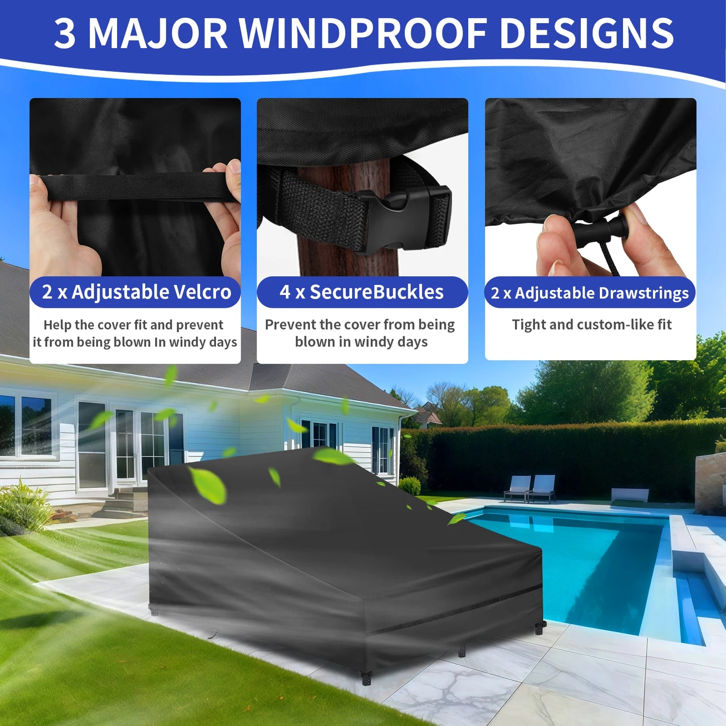 Waterproof Sun Lounger Cover 210x75cm | Windproof Sunbed Cover