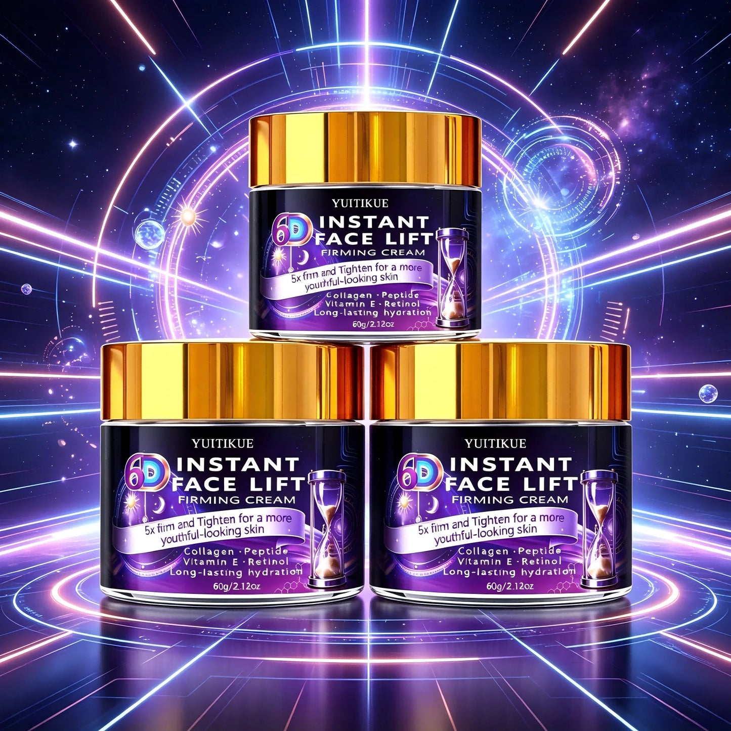 YUITIKUE 6D Instant Face Lift Firming Cream 60g Collagen Peptide Retinol Anti-Aging Hydrating Skin Care Peaceful Pleasures Health and Wellness 3pc