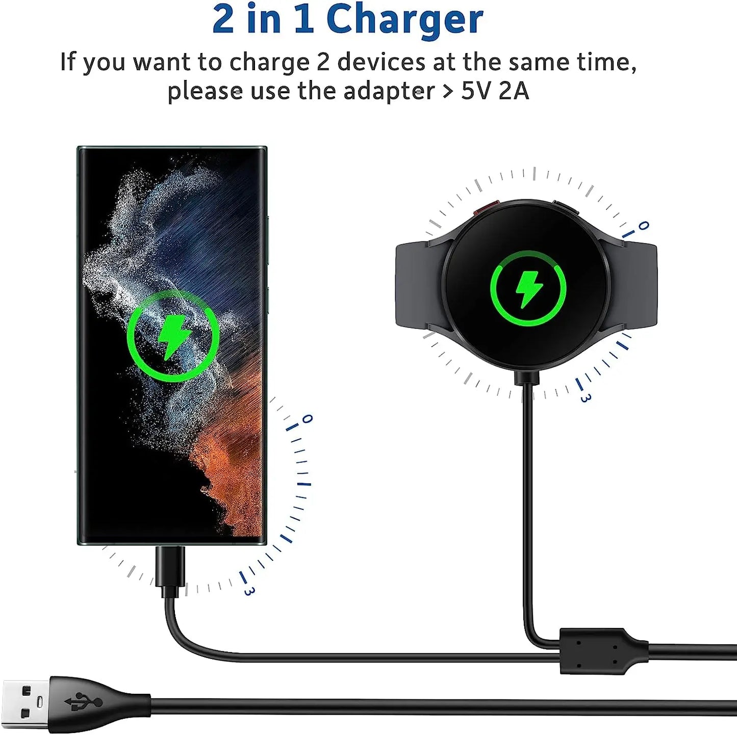2 in 1 Galaxy Watch Charger Compatible with Samsung Galaxy Watch 6 /6 Classic /5 Pro/5/4/3/Active2/1,USB C Charging Phone Cable Peaceful Pleasures Health and Wellness
