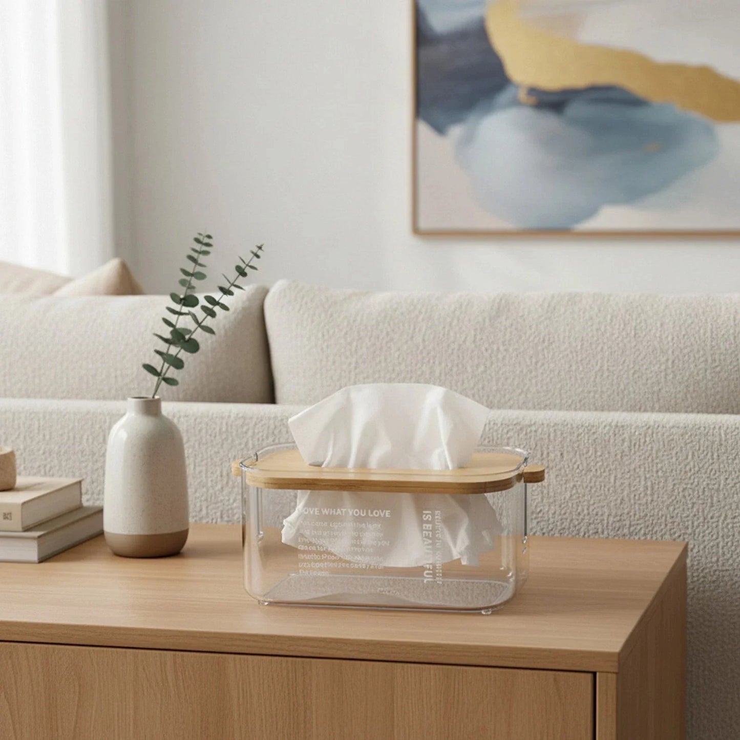 Nordic Transparent Tissue Box with Bamboo Lid | Home Décor
