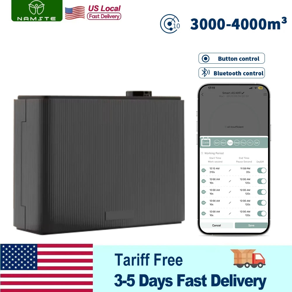 Black electronic device with smartphone app interface, featuring Namite branding and delivery information.