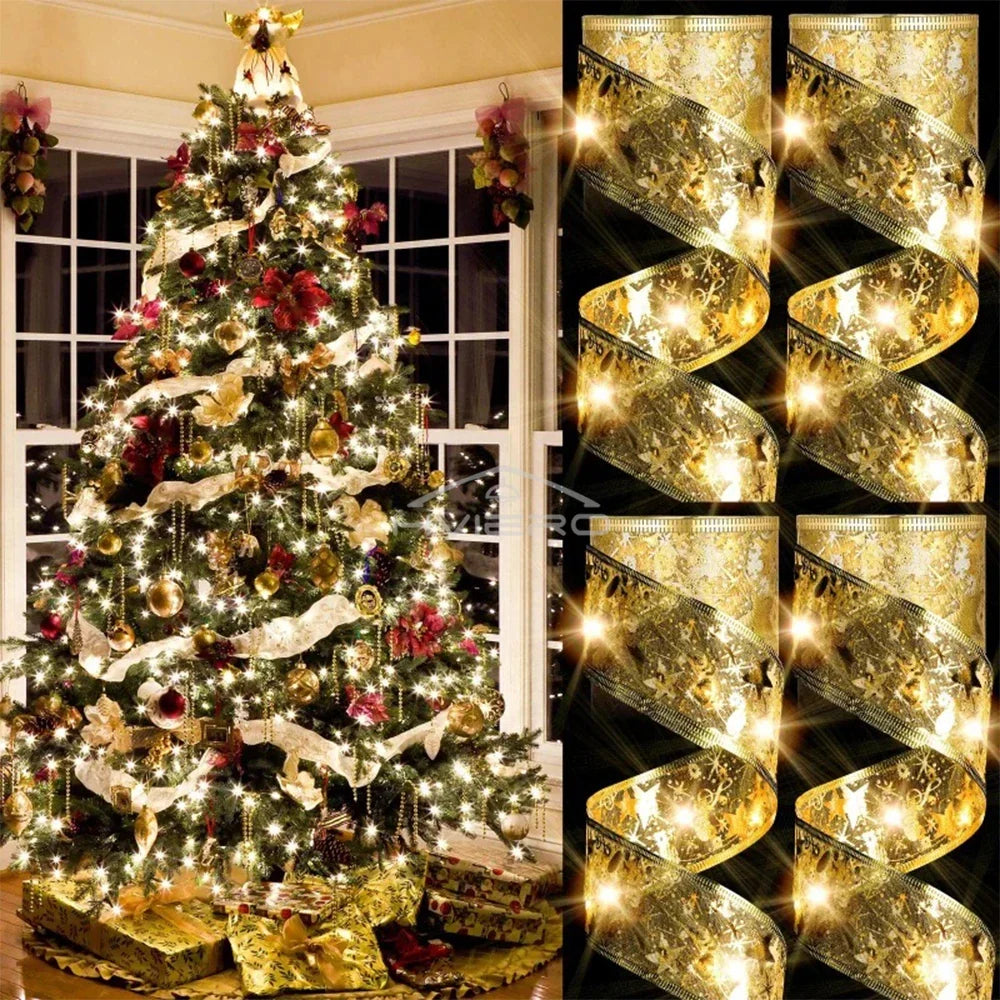 Gold Ribbon LED Fairy Lights 10m – Warm White Christmas String