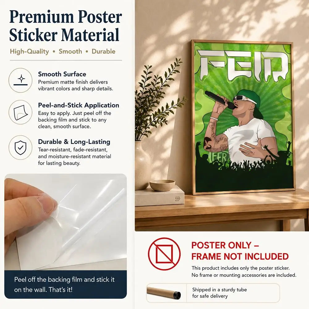 Feid Singer HD Poster – Self-Adhesive Waterproof Wall Art Music Wall Poster Peaceful Pleasures Health and Wellness