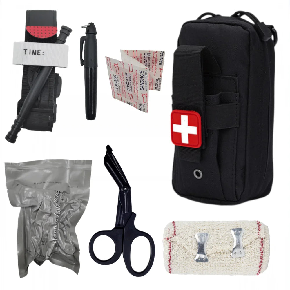 Molle First Aid EDC Bag First Aid tourniquet, scissor bandage, IFAK hunting First Aid Kit, life saving kit Peaceful Pleasures Health and Wellness Bk
