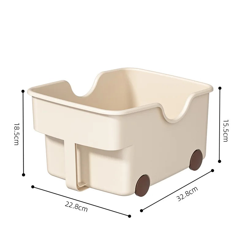 Easy Slide PP Storage Box with Handle and Wheels Rolling Organizer for Kitchen Overhead Cabinet Toys Seasoning Cupboard Peaceful Pleasures Health and Wellness Beige