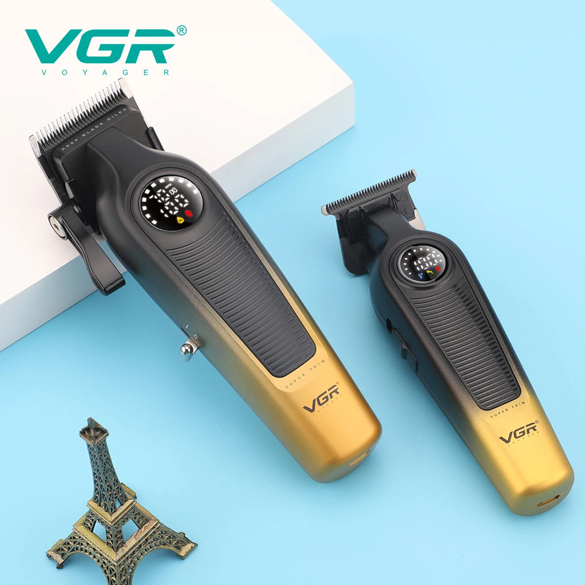 VGR high-end hair trimming set 2-piece men's electric hair clipper household oil head carving push shear digital shave V-196&996 Peaceful Pleasures Health and Wellness