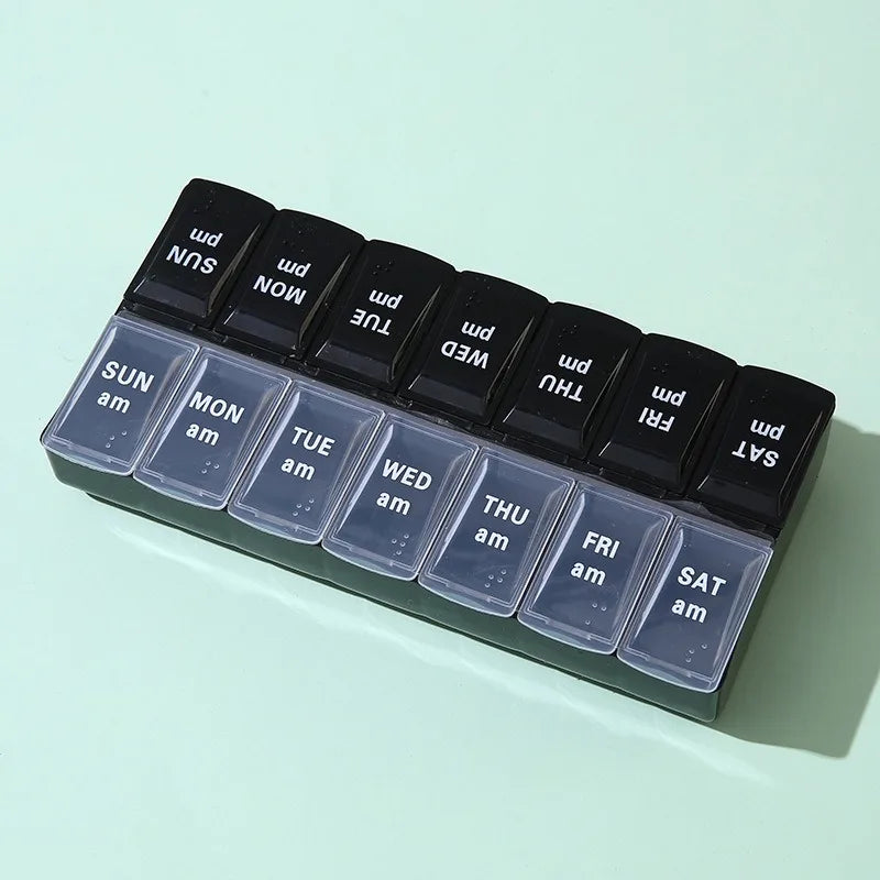 New Weekly Portable Travel Pill Cases Box 7 Days Organizer 14 Grids Pills Container Storage Tablets Vitamins Medicine Fish Oils Peaceful Pleasures Health and Wellness