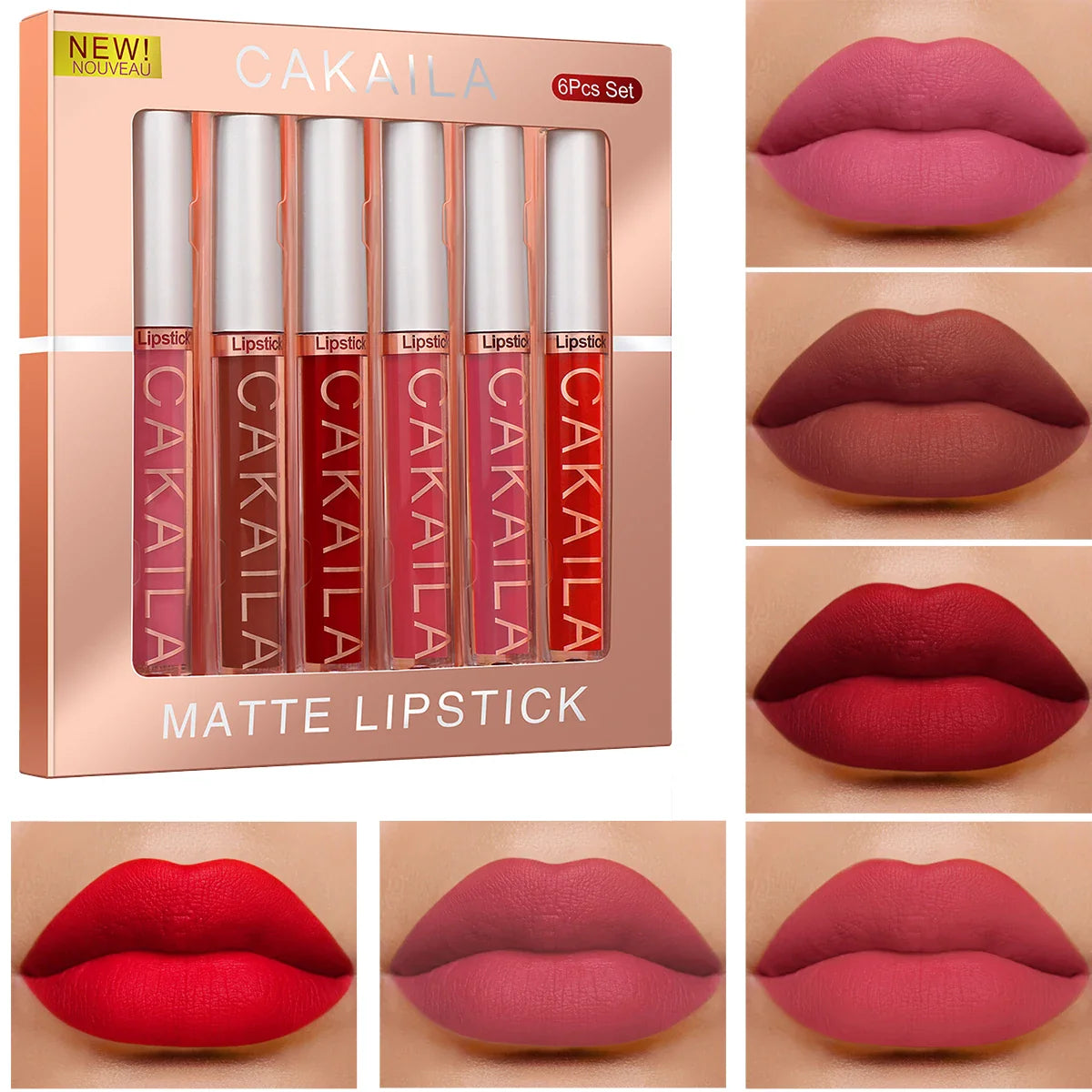 CAKAILA 6-Color Matte Liquid Lipstick Set – Waterproof, Long-Lasting