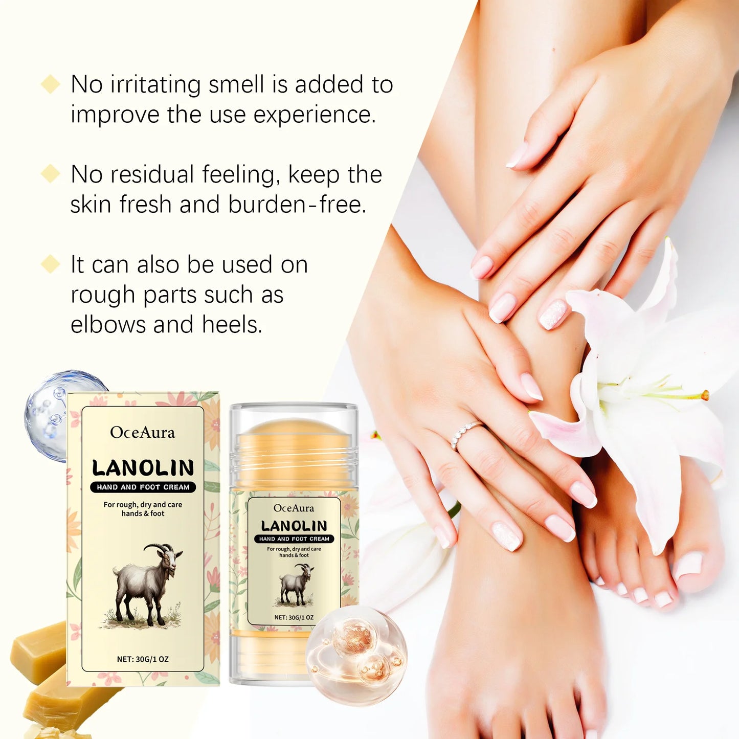 Lanolin Hand Foot Stick For Dry Cracked Rough Skin Gentle Moisturizing Nourishing Anti Crack Preventing Your Feet From Cracking Peaceful Pleasures Health and Wellness