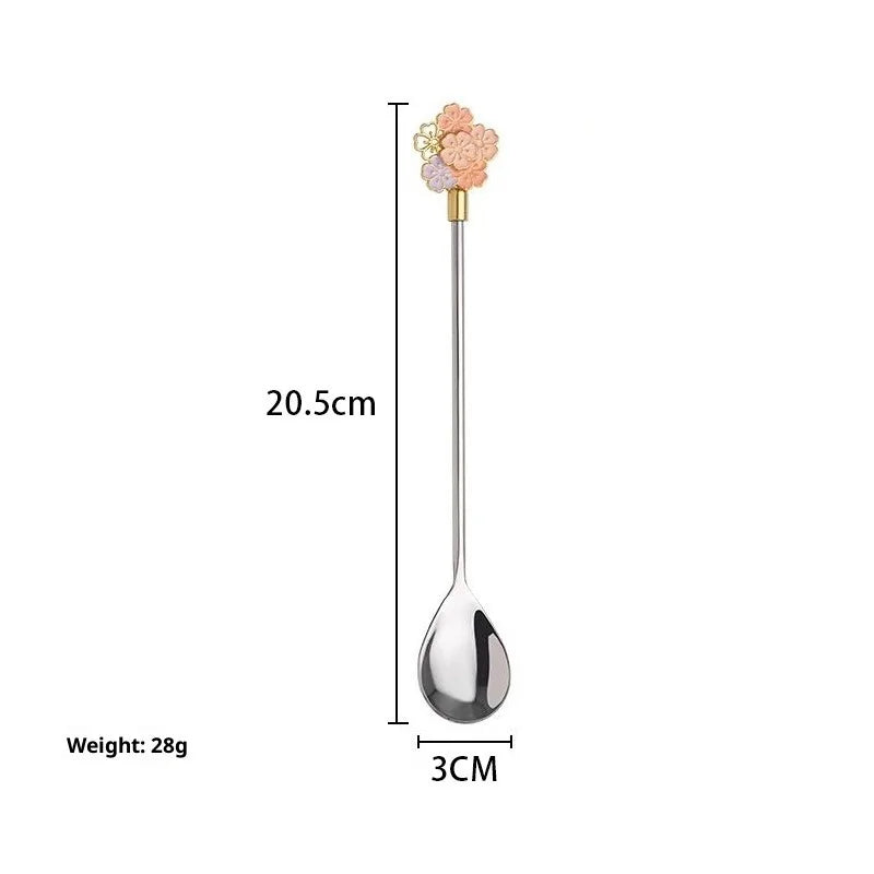 Hot 1Pc Stainless Steel Cherry Blossom Spoon Fork Coffee Spoon Kitchen Star Long Handle Stirring Spoons Kitchen Coffee Tableware Peaceful Pleasures Health and Wellness