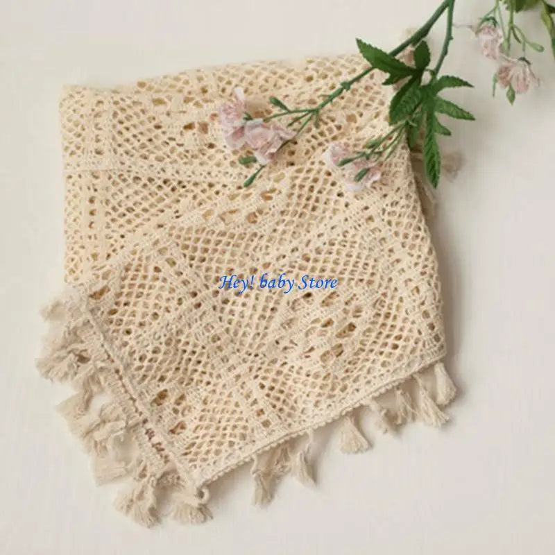 Newborn Baby Photo Prop Blanket | Vintage Tassel Cotton Wrap