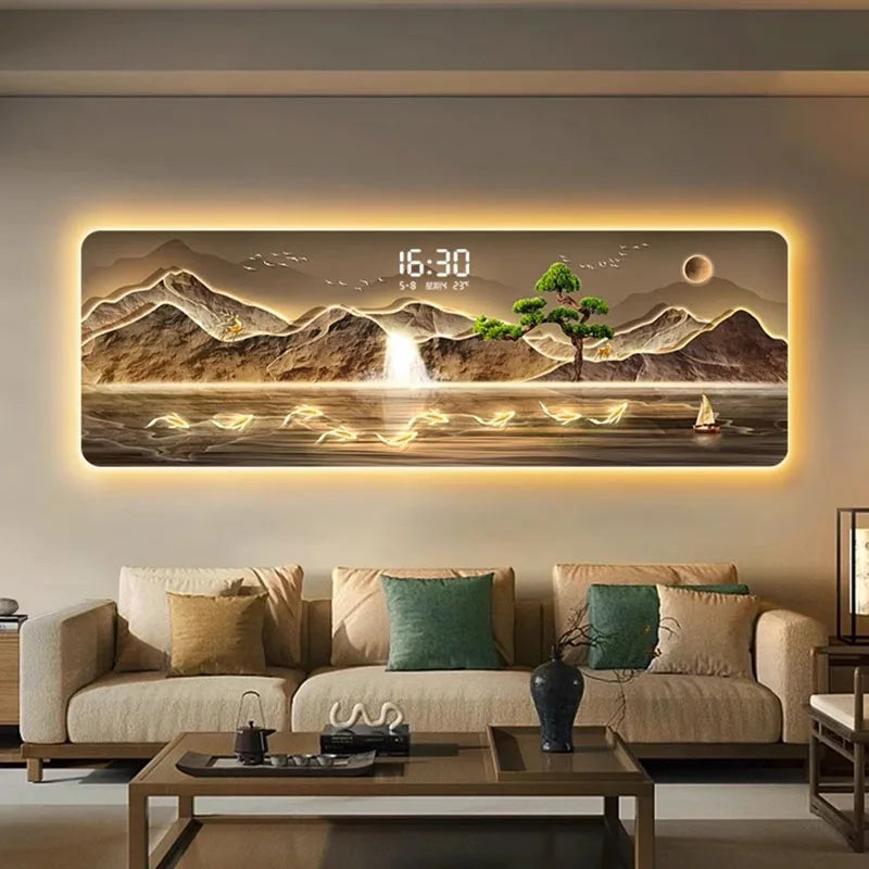Wall Art Living Room Clock Wall Aesthetic With lamp Silent Fashion Wall Watch Xenomorph Mural Reloj Pared Interior Decoration Peaceful Pleasures Health and Wellness