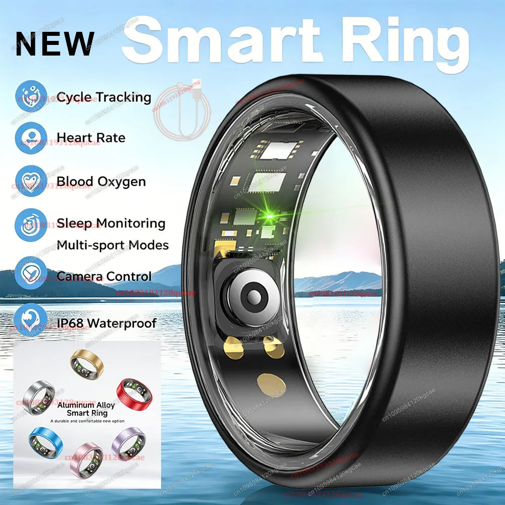 Colorful Smart Ring Women Men Blood Pressure Heart Rate Monitoring IP68 Waterproof 100+Sport Mode Super Light Smartring 2026 New Peaceful Pleasures Health and Wellness Black Cable 8