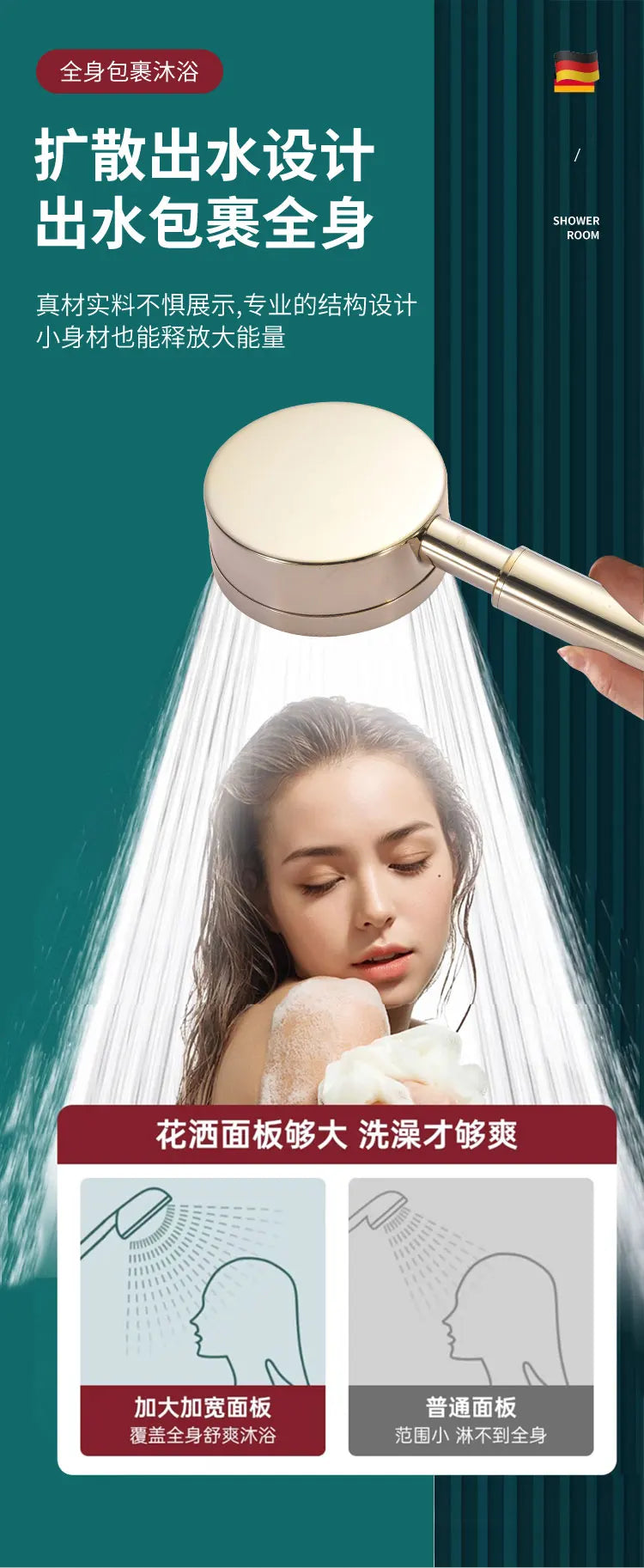 Gold SUS 304 Stainless Steel Rainfall Handheld Shower Head Set