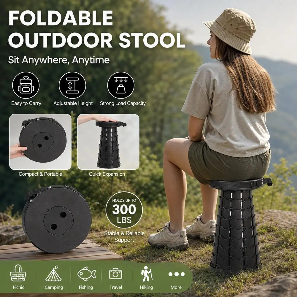 Foldable Telescopic Stool Lightweight Camp Chair Portable Camping Seat Adjustable Height Stool for Outdoor Fishing Hiking Picnic Peaceful Pleasures Health and Wellness