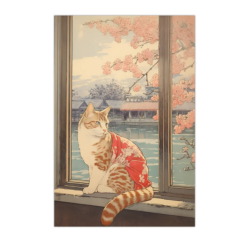Vintage Animal Wall Art, Japanese Ukiyo-e Cherry Blossom Canvas Painting, Aesthetic Poster Print for Bedroom Living Room Decor Peaceful Pleasures Health and Wellness 02 40x60cm No Frame China Mainland