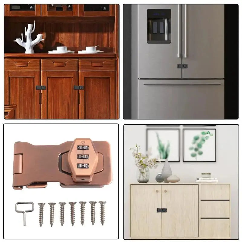 3-Digit Combination Password Lock Security Door Bolt Cabinet Password Lock Drawer Lock Anti-theft Household Cabinet Hardware Peaceful Pleasures Health and Wellness