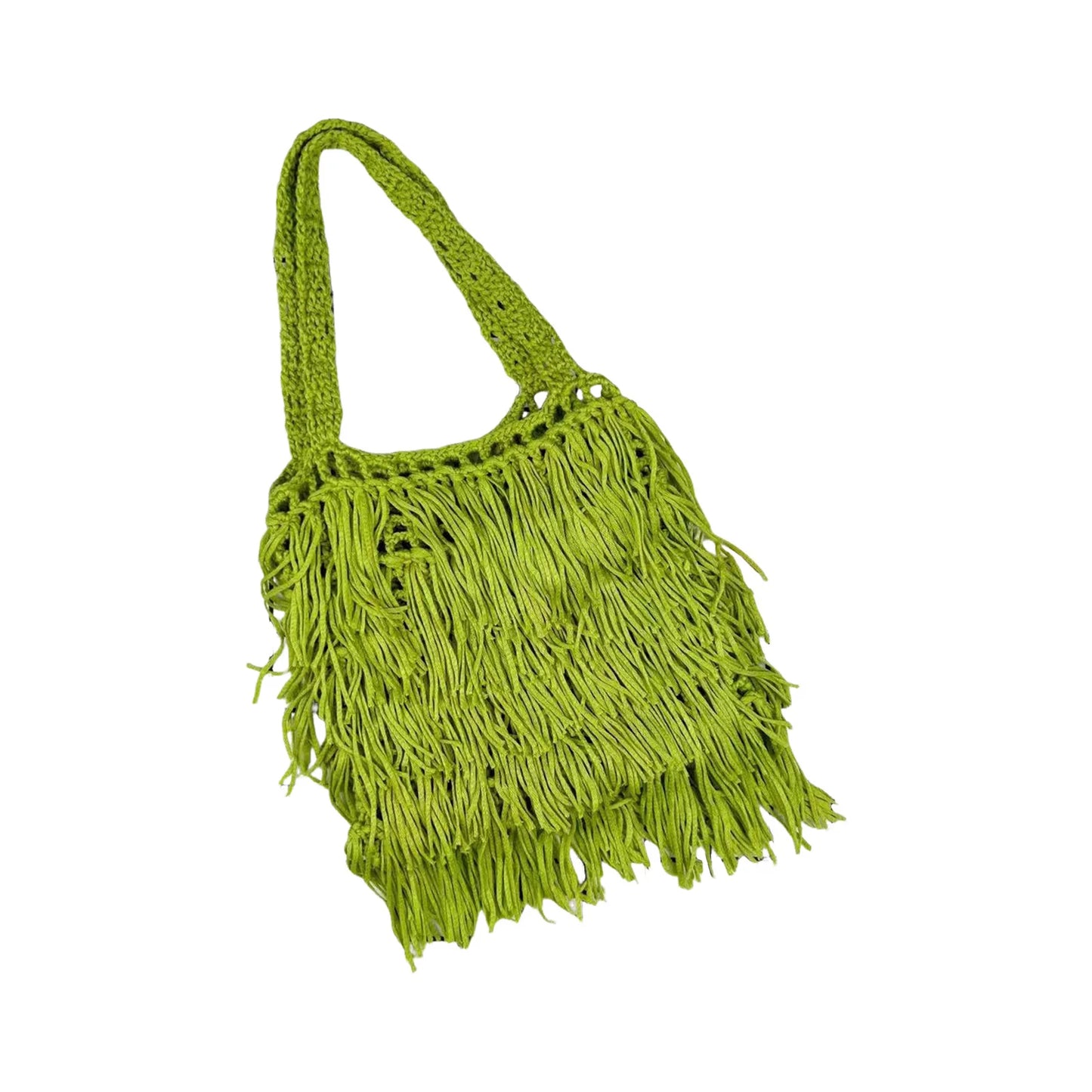 Women's Ethnic Style Woven Shoulder Bag Solid Color Fringe Design Casual Handbag with Adjustable Strap for Daily Use Peaceful Pleasures Health and Wellness green