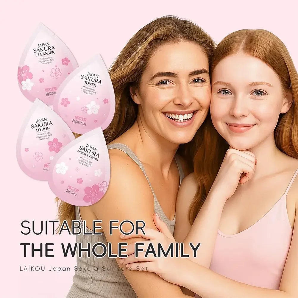 Japan Sakura 4pcs Travel Size Skin Care Kit, Brightening Moisturizing Anti-Oxidation, Portable Complete Facial Care For Women Peaceful Pleasures Health and Wellness