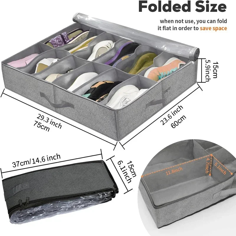 Under Bed Shoe Organizer – Fits 12 Pairs, Foldable Storage