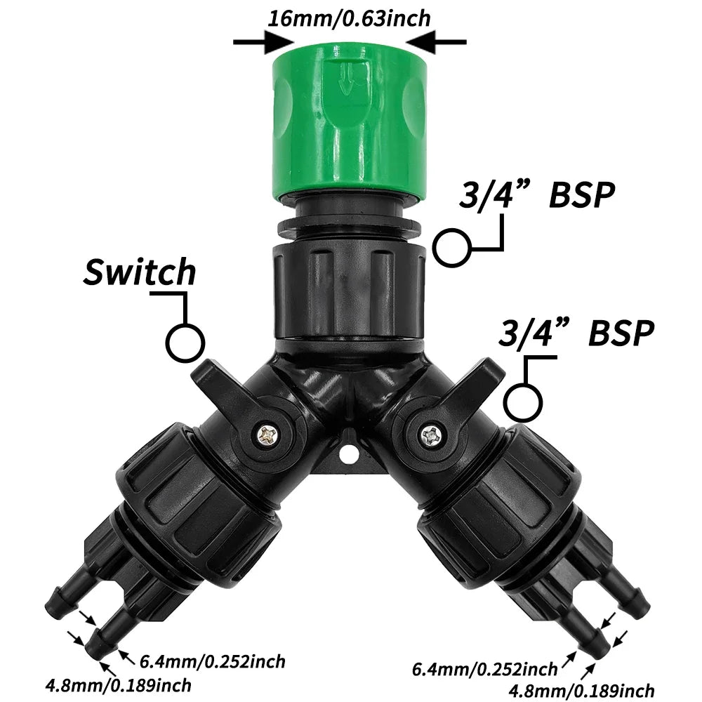 Drip Irrigation Tap Adapter 4-Way Splitter for Garden 1/4'' Hose Automatic Watering System Kit Bonsai Pot Plant Greenhouse Peaceful Pleasures Health and Wellness