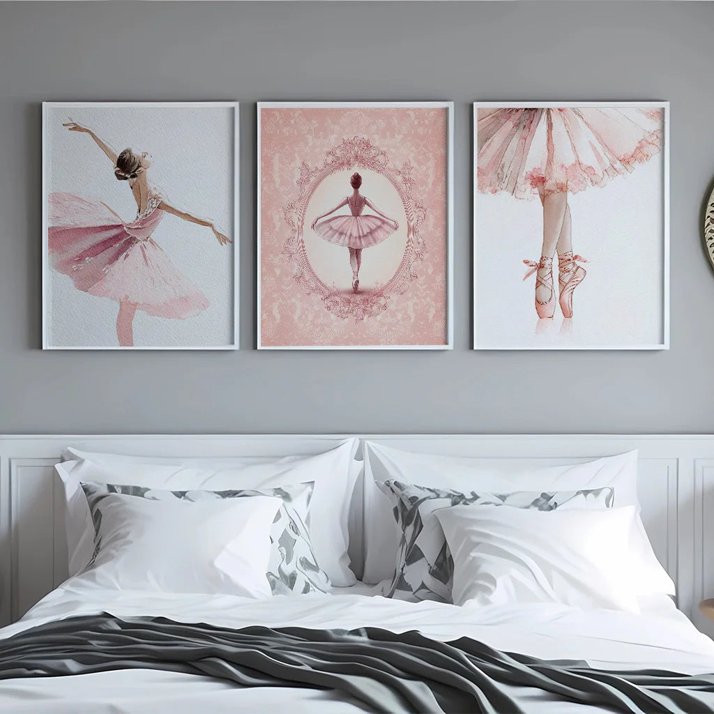 Nordic Style Ballet Dancer Wall Art Pink Watercolor Ballerina Canvas Painting Poster for Girls Bedroom Decor Peaceful Pleasures Health and Wellness