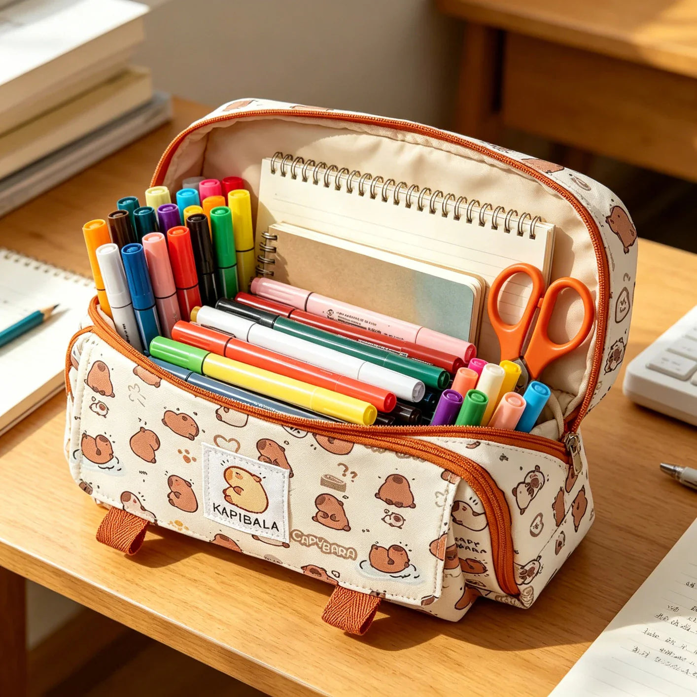 Cute Capybara Cat Paw Pencil Case – Large Capacity Student Bag