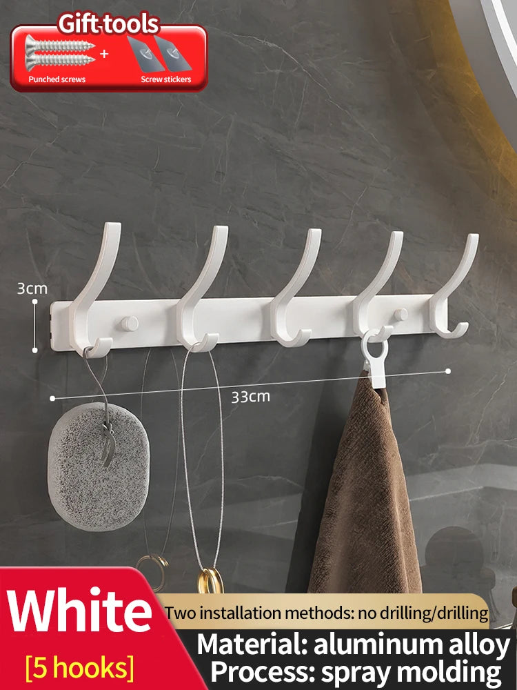 No-Drill Aluminum Wall Hooks – 6-Pack Robe & Clothes Hanger