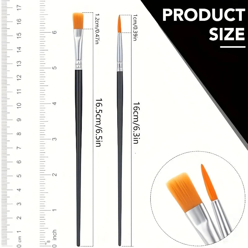 Paint Brushes Flat Round Tipped Pen Tips Durable Patterned Handle