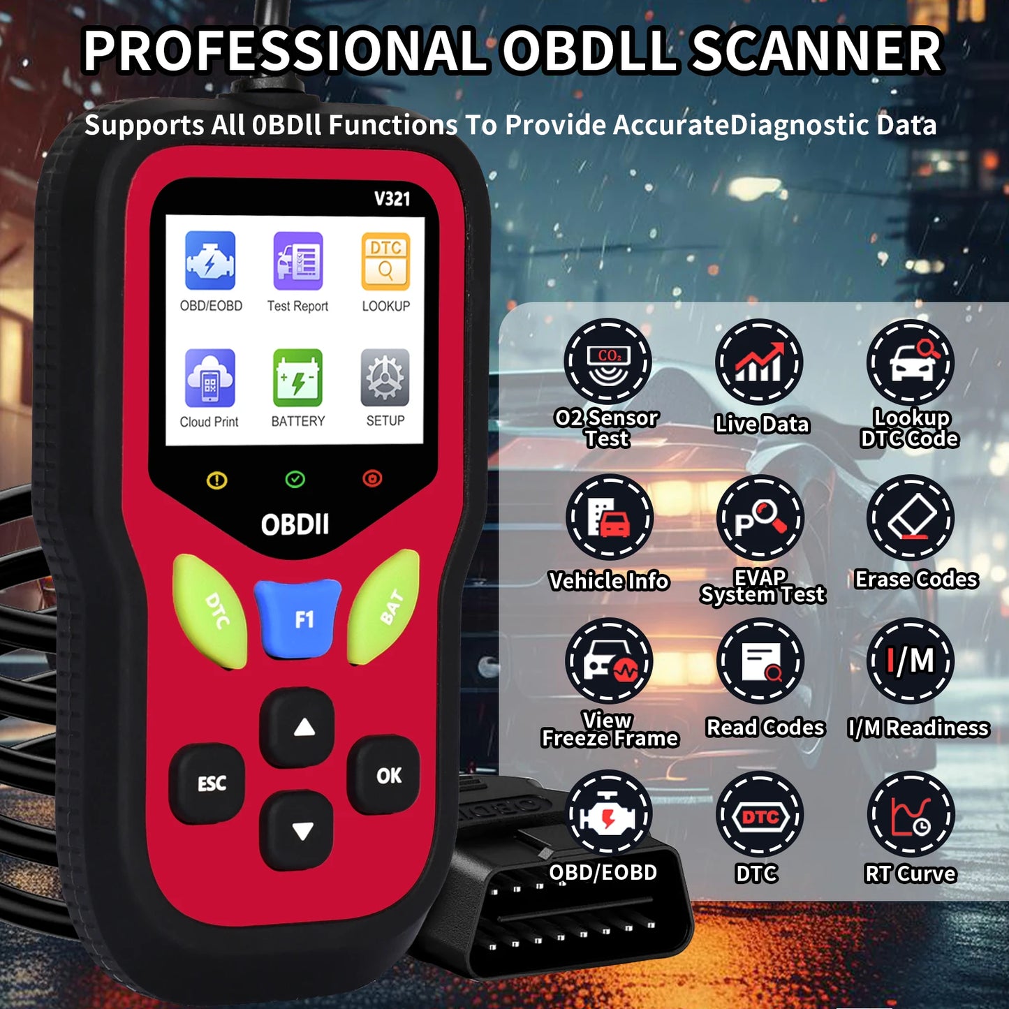 V321 OBD2 Car Diagnostic Tool – Code Reader & Engine Scanner