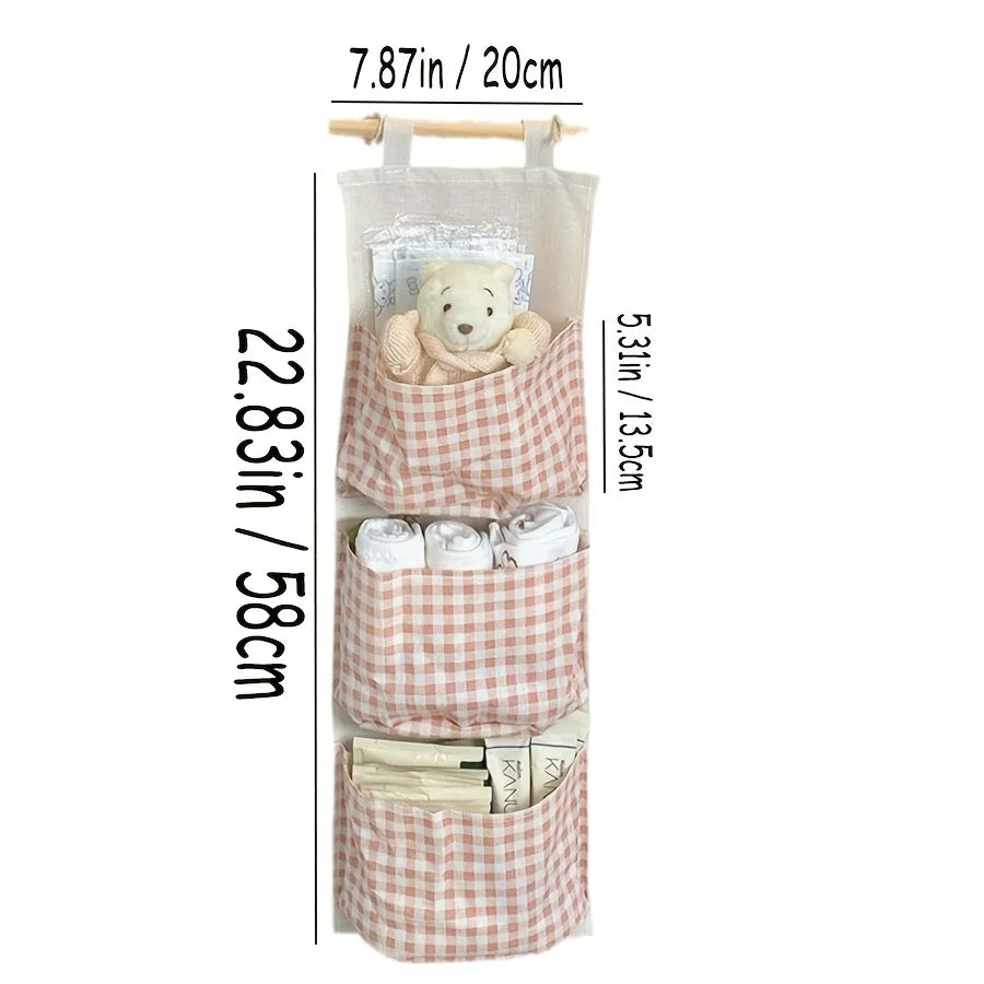 Four Seasons Storage Bag Dormitory Cute Hanging Door Wall Multi Layer Miscellaneous Hanging Bag Wall Hanging Fabric Storage Bag Peaceful Pleasures Health and Wellness Pink