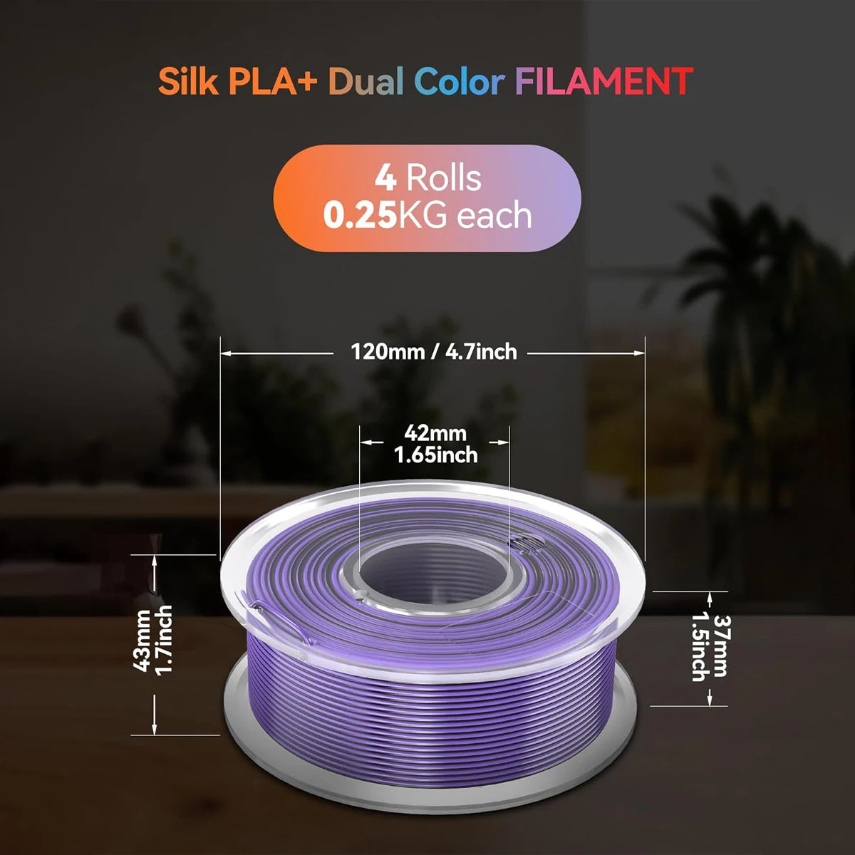 3D Maliang Silk PLA Filament Bundle – Dual Color, 4×250g, 1kg