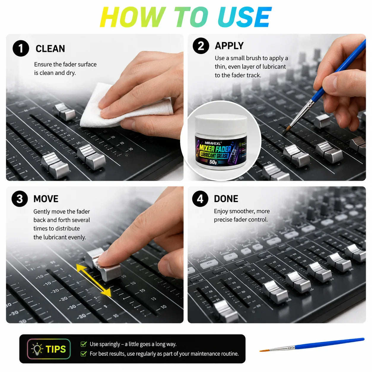 MIRAVEXL 50g Mixer Fader Grease & Brush | DJ Audio Lubricant