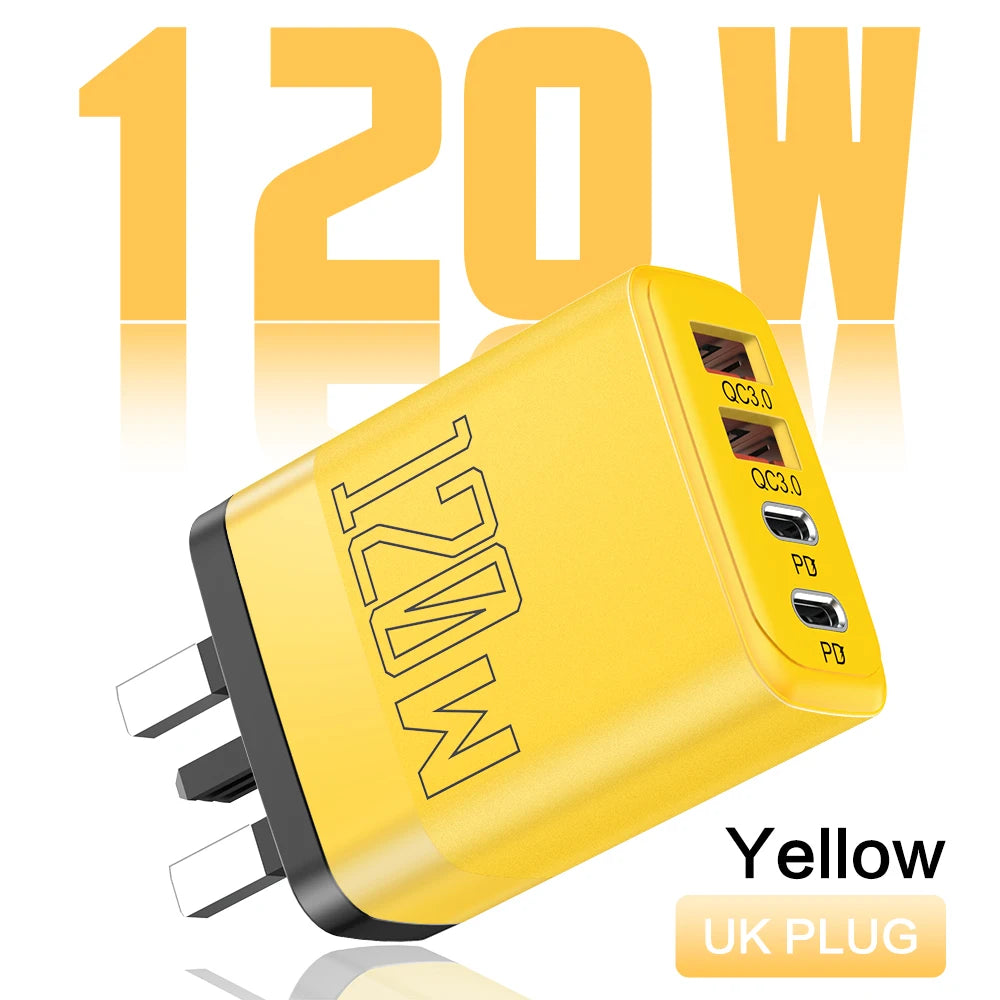 120W 4-Port USB-C PD Fast Charger | iPhone & Samsung