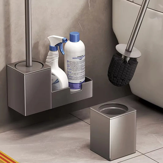 No-Drill Bathroom Toilet Shelf & Brush Holder | Aluminum Toilet Brush Holder Peaceful Pleasures Health and Wellness
