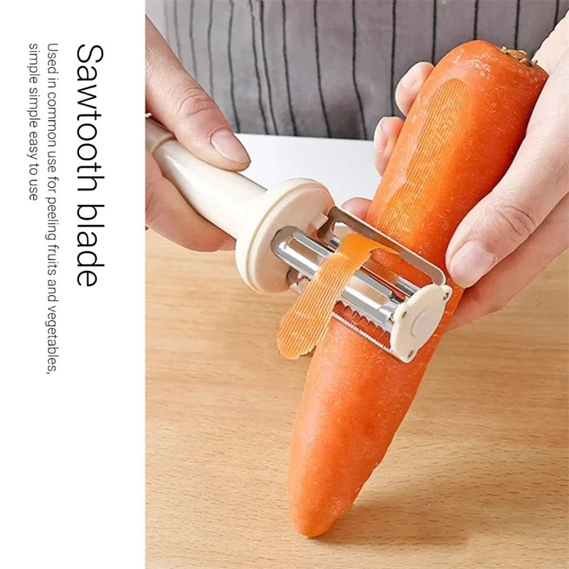 3-in-1 Bottle-Shape Vegetable Peeler & Grater – 3 Stainless Steel Blades, Protective Cover, Pink / Beige / Gray