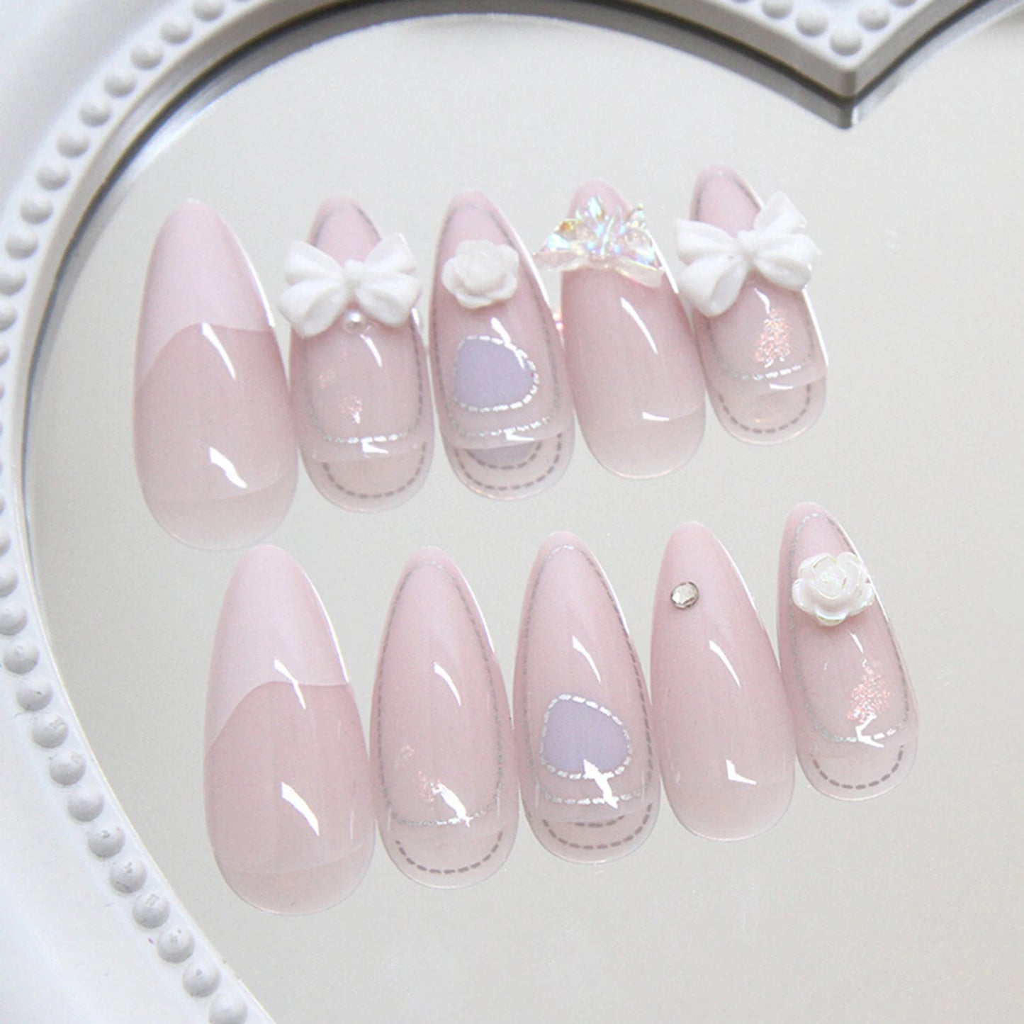 24pcs Ins Pink French Fake Nails 3D Sweet Bow Decor Press on Nails Full Cover Y2k Diamond Star Almond Head False Nail Patches Peaceful Pleasures Health and Wellness 4