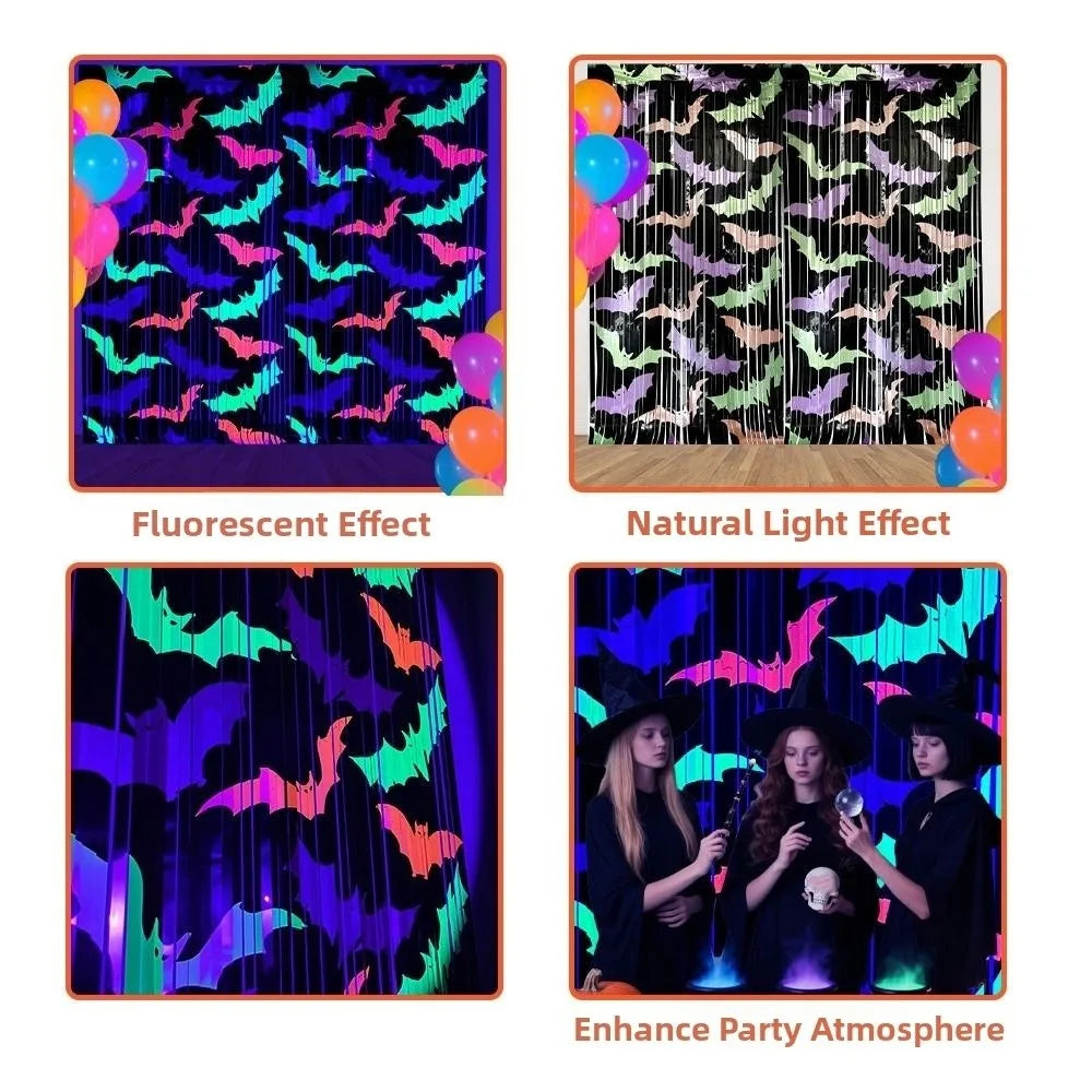 Halloween Bat Tinsel Curtain – Fluorescent Backdrop 1x2M