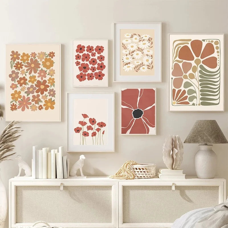 Abstract Floral Canvas Wall Art | Nordic Flower Poster Print Canvas Wall Art Peaceful Pleasures Health and Wellness