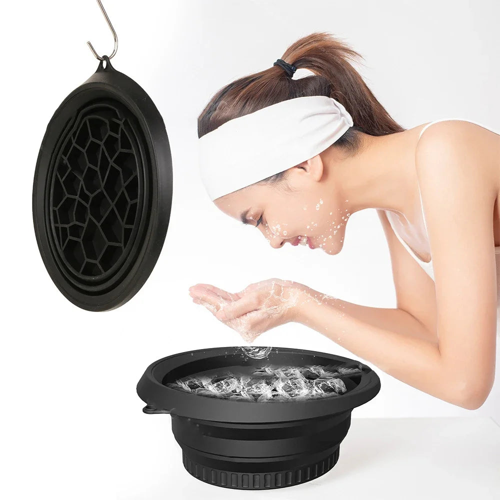 Foldable Face Ice Bath Bowl Facials Plunge Washbasin Silicone Portable Travel Home Skincare Ice Facials Bath Peaceful Pleasures Health and Wellness