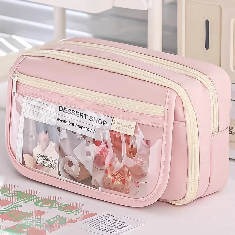Pink Pencil Case Large Capacity 3 Compartments School Pencils Bag Zipper Pen Pouch Back To School For Girls Stationery Supplies Peaceful Pleasures Health and Wellness